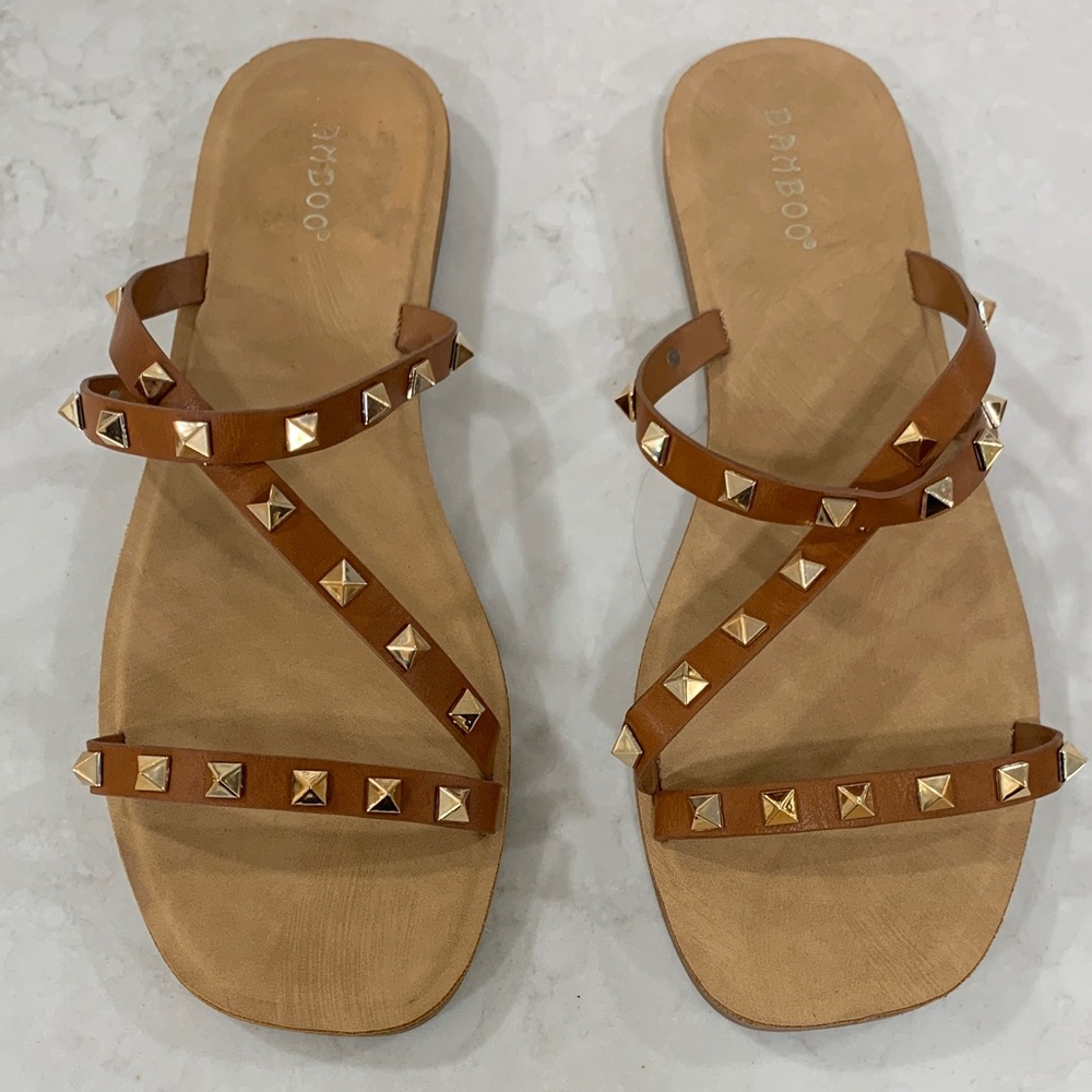 BAMBOO Tan Studded Sandals Size 10